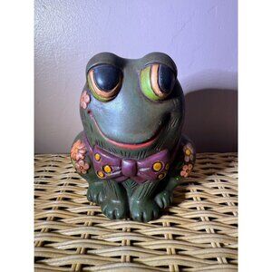 Vintage 60's MOD Ceramic Smiling Frog Bank Flower Power Retro